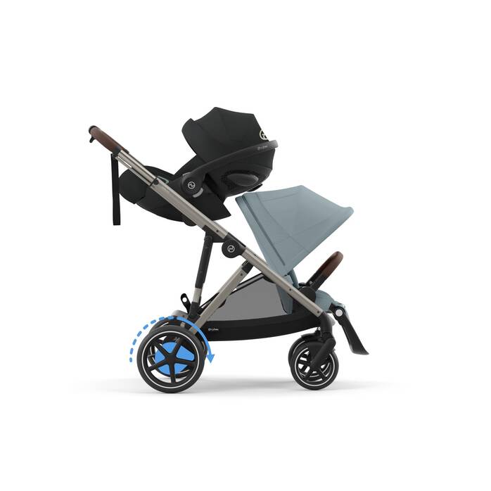 Image shows the combination of several products, sold separately. image number 5 CYBEX e-Gazelle S - Stormy Blue (Taupe Frame) in Stormy Blue (Taupe Frame) large-cybex-gb image number 5