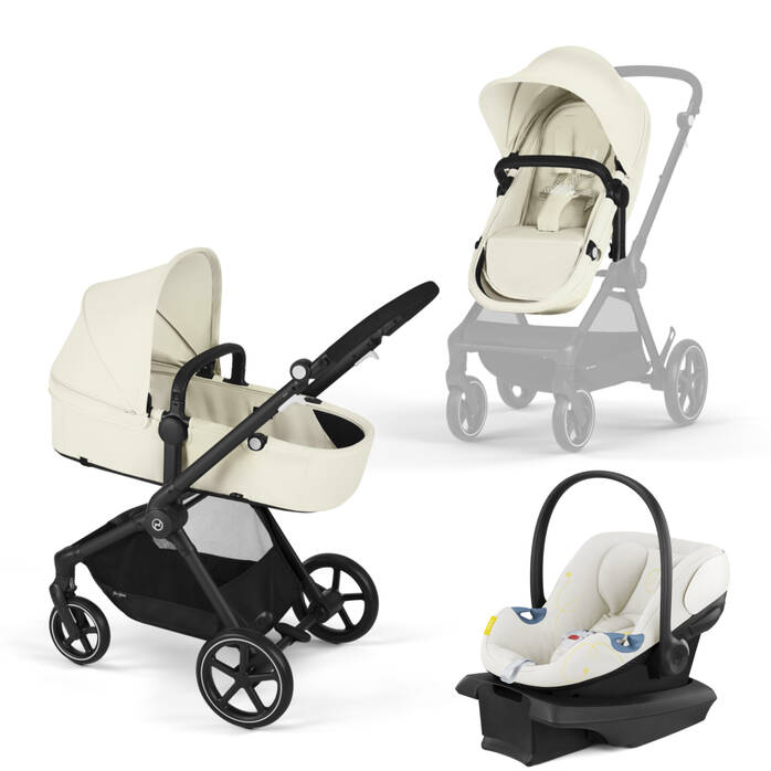CYBEX Eos and Aton G Travel System - Seashell Beige in Seashell Beige (Black Frame) image number 1 CYBEX Eos and Aton G Travel System - Seashell Beige in Seashell Beige (Black Frame) large-cybex-us image number 1