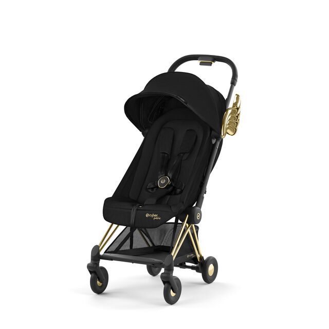 Black pram top with gold wings