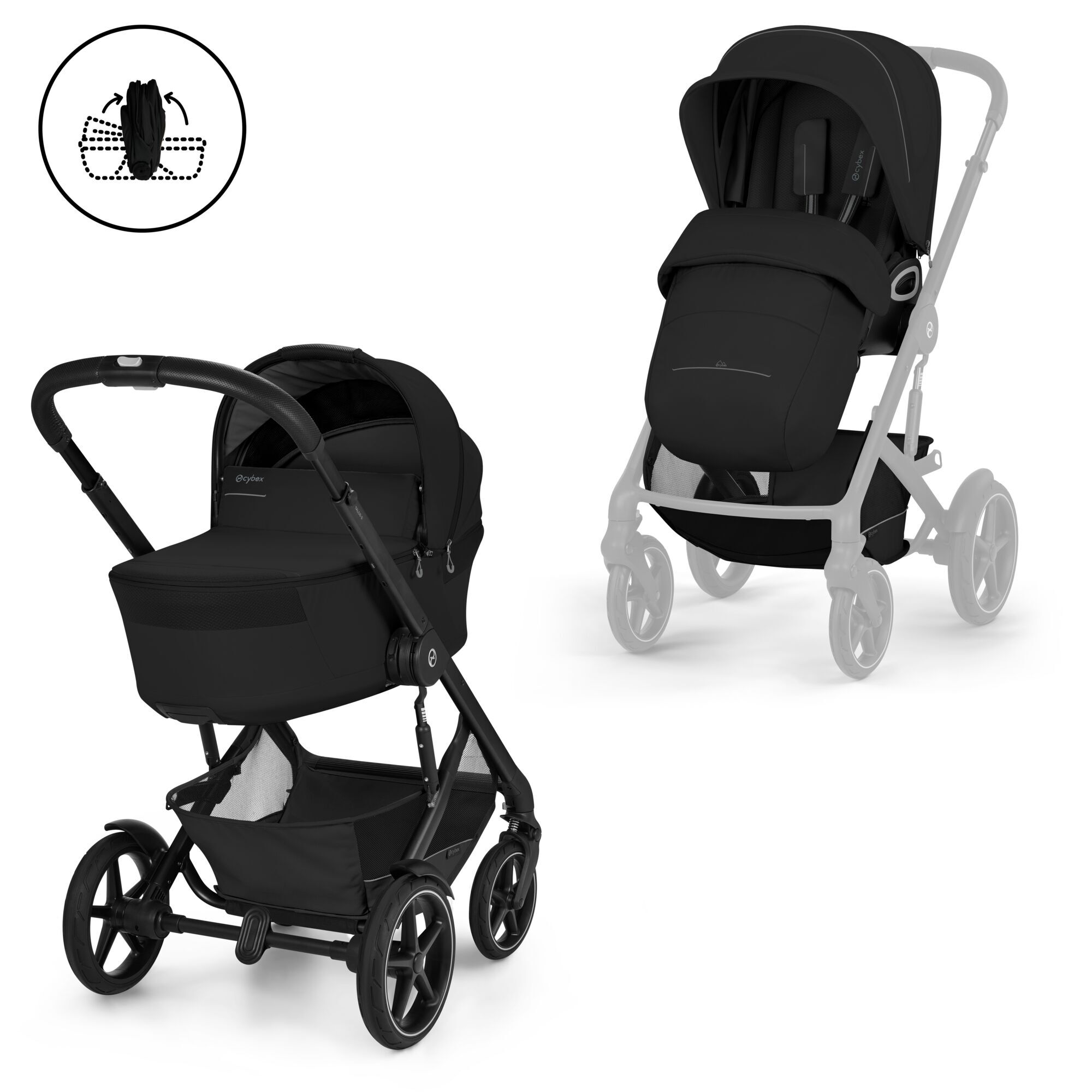 CYBEX Talos S Lux with Fold Cot - Moon Black (Black Frame) in Moon Black (Black Frame) large-cybex-gb image number 1